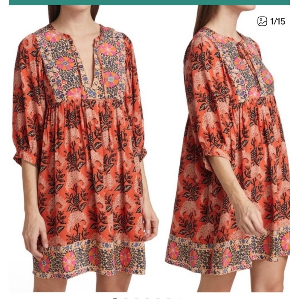 ba&sh Gaia Floral Mix Print Babydoll Mini Dress Orange